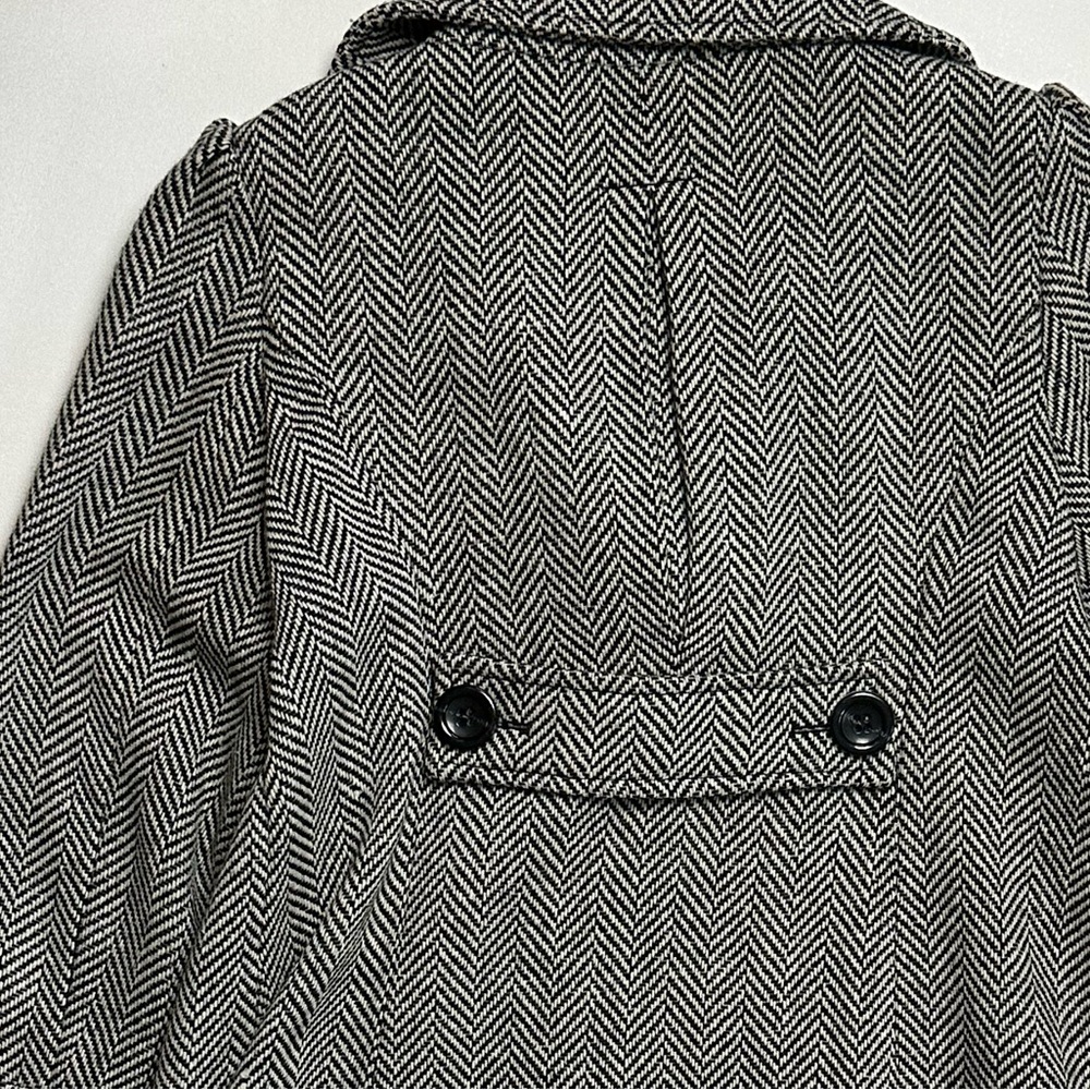 Black/White Guess Herring Bone Tweed Pea Coat Sz XL - Picture 5 of 6